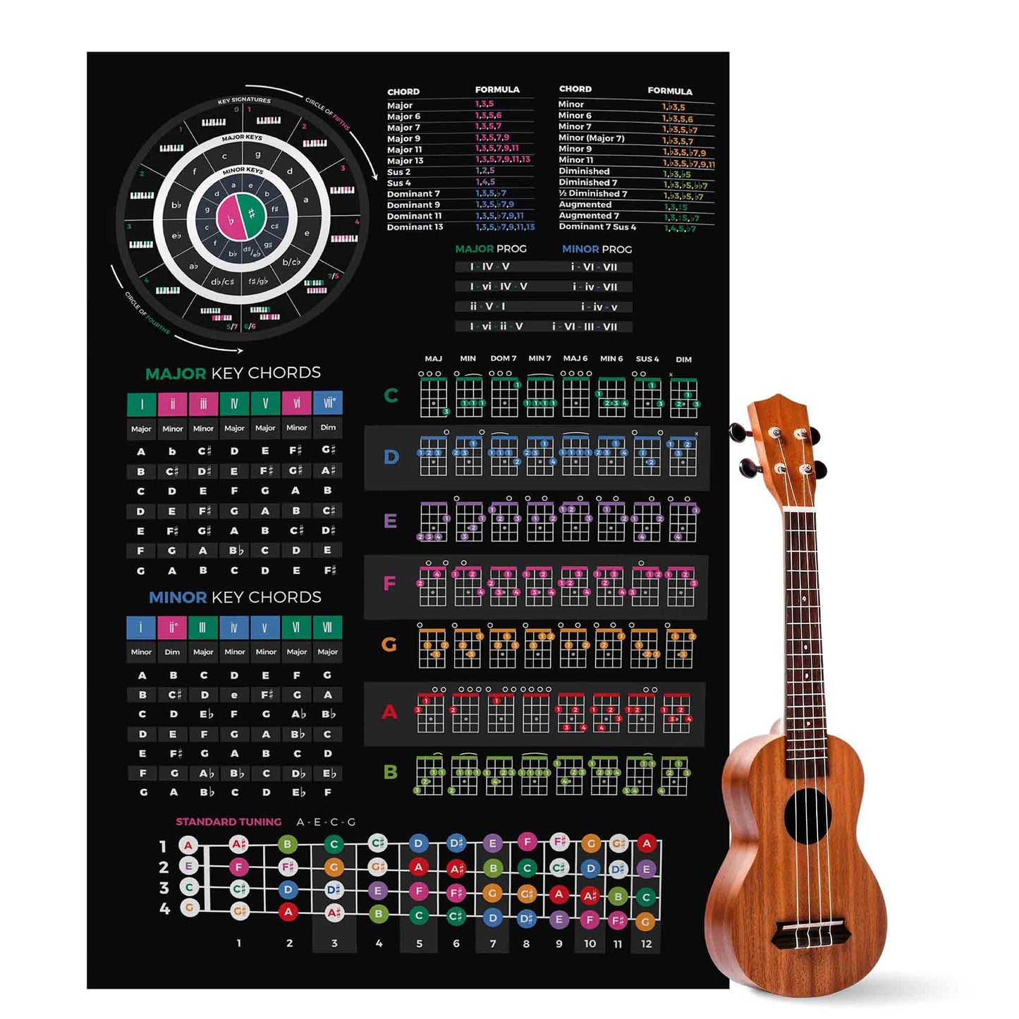 Ukulele Theory Cheat Sheet poster - Musiciangoods