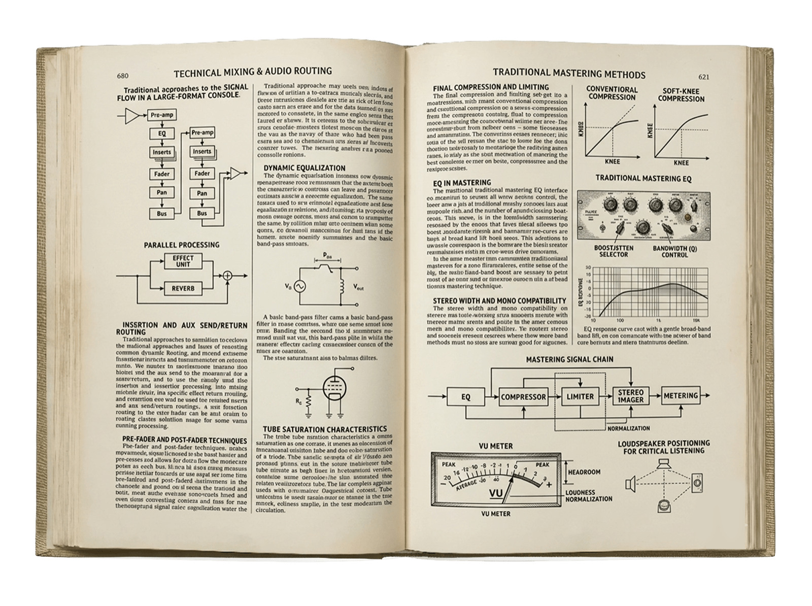 Traditional mixing & mastering textbook — dense text and diagrams