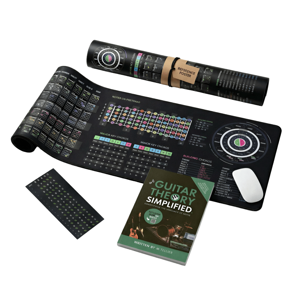 The Complete Guitar Learning System — book, mousepad, poster and stickers