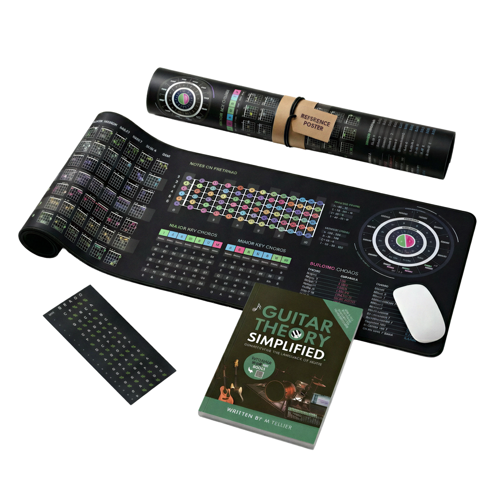 The Complete Guitar Learning System — book, mousepad, poster and stickers