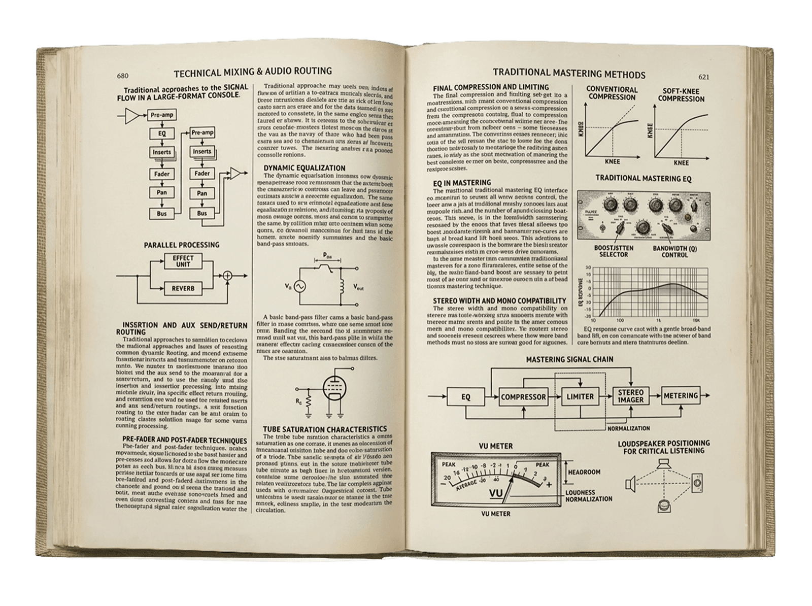 Traditional mixing & mastering textbook — dense text and diagrams